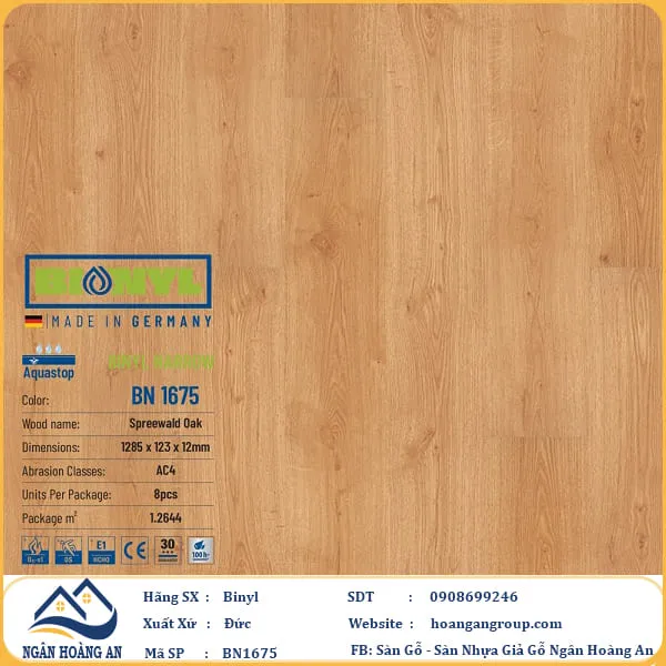 Sàn Gỗ Công Nghiệp Binyl BN1675 dày 12mm